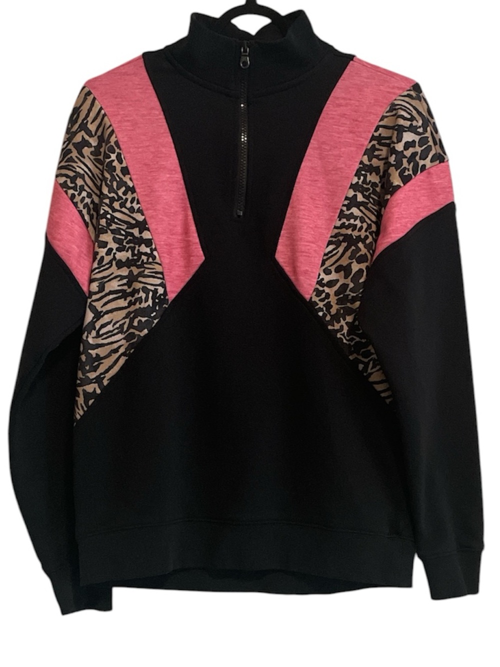Beach Riot Maxine Half Zip Colorblock Sweatshirt Amour Leopard Women’s Medium - Picture 3 of 5